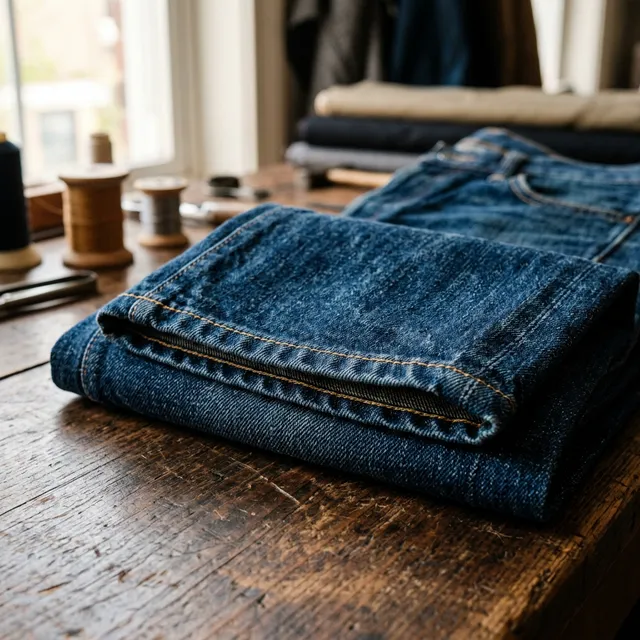 Jeans com bainha original feita perfeitamente